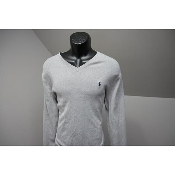 Polo Ralph Lauren Pima V Neck Pullover Sweater Gray Long Sleeve Mens Sz Large - Picture 2 of 9